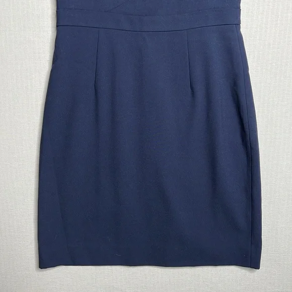J.Crew Asymmetrical Neck Line Wool Cap Sleeves Dress Size 4 Navy Blue - Picture 4 of 8